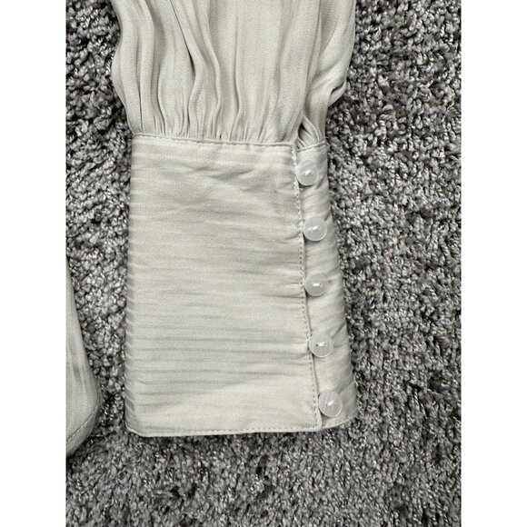 Free People Pleated Puff Sleeve Blouse Beige Sheer Button Down Romantic Feminine - Picture 3 of 7